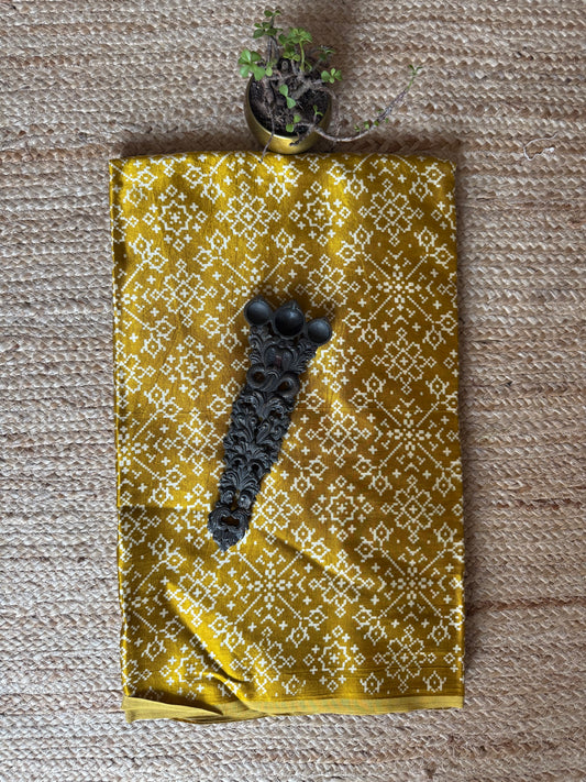 Mustard yellow patola print mashru silk fabric msf- 19