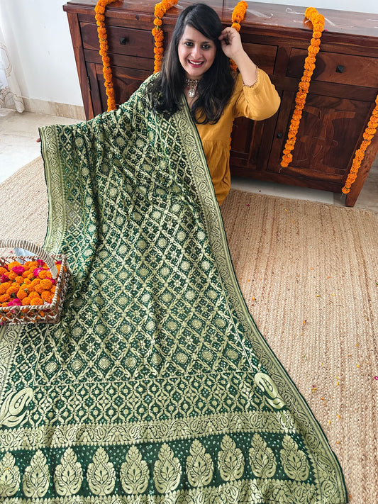 Tree shadow andwoven neemzari bareek bandhani in khaddi georgette dupatta bd-1017