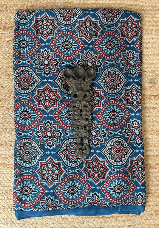 Blue ajrakh  modal handcrafted natural dye printed fabric  mf-