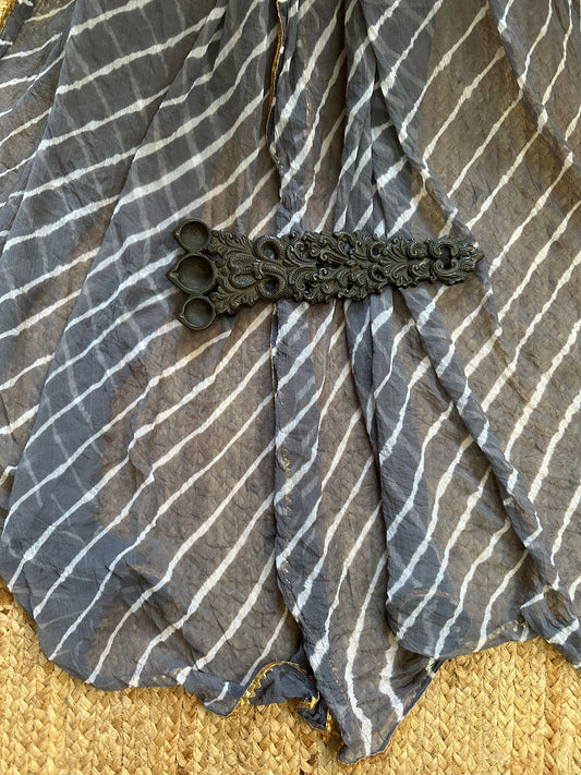 Grey chiffon leheriya dupatta