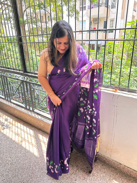 Purple pichwai  modal silk patola print sari with zari border pms- 101