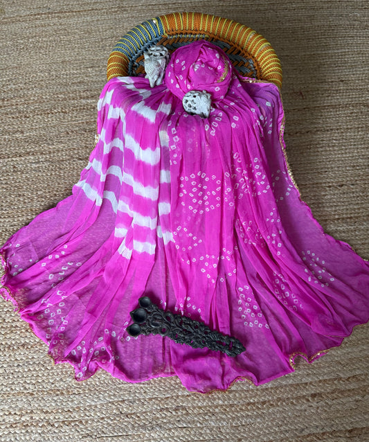 Rose pink chiffon leheriya dupatta