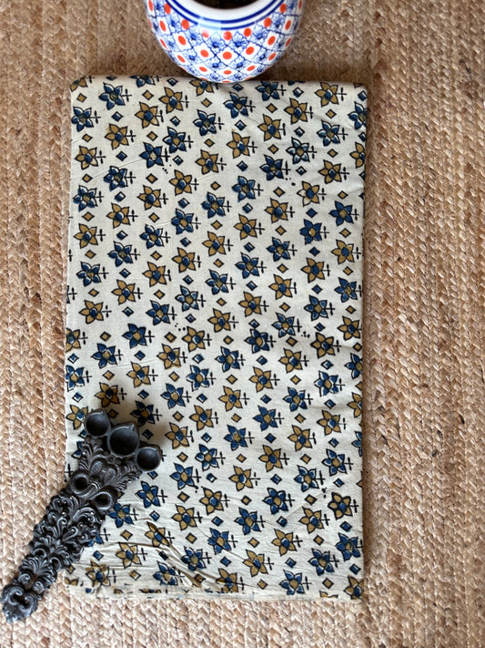 Beige ajrakh handcrafted natural dye printed fabric  cf - 22