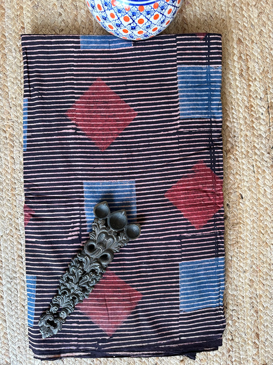 Black ajrakh handcrafted natural dye printed fabric  cf - 8