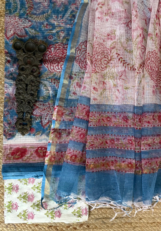 Steel blue turquoise kota handblock suit set