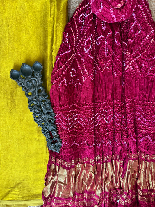 Mustard mashru solid kurta with gharchola handcrafted modal silk dupatta ps-10154