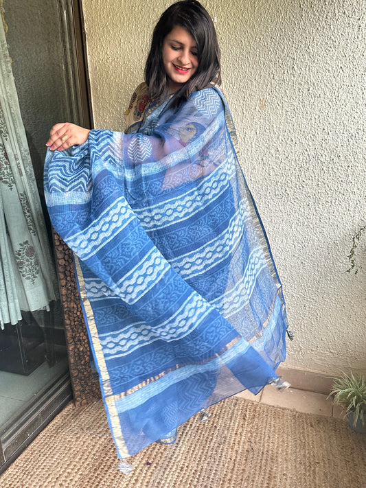 Indigo  akola kota doria handblock sari
