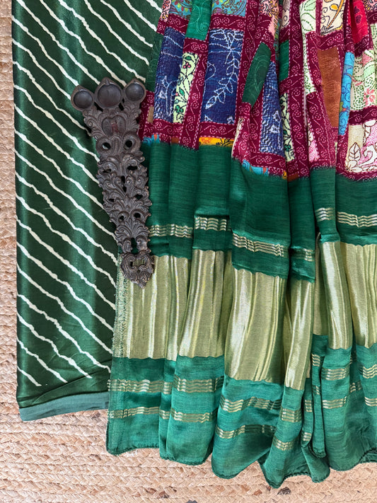 Green mashru silk kurta with patola handcrafted modal silk dupatta ps-20