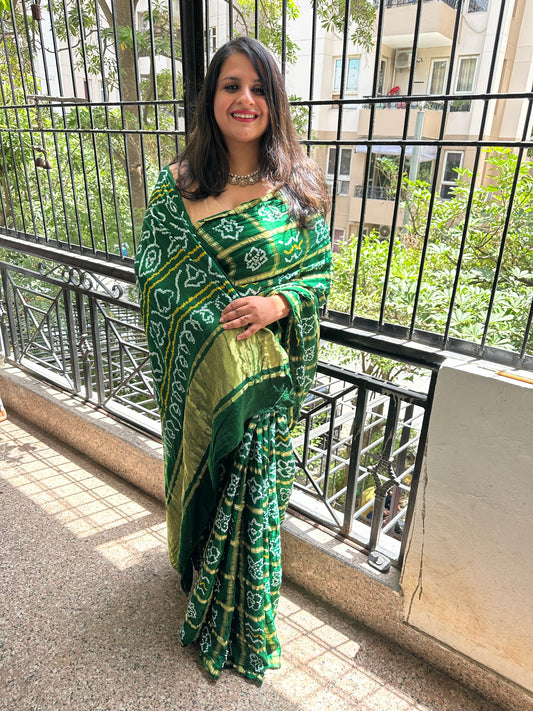Castletion green gajji silk rai bandhani  gharchola sari bs- 26