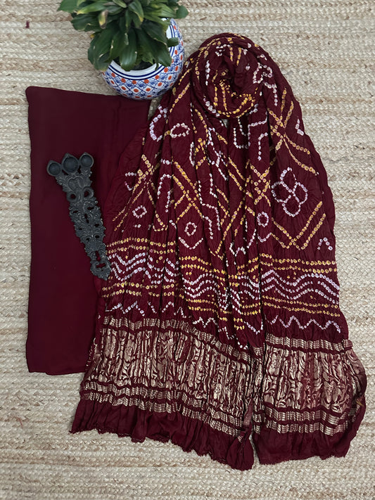 Maroon modal silk kurta with gharchola handcrafted modal silk dupatta ps-10159