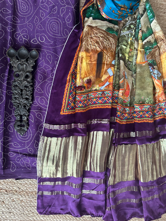 Purple mashru silk kurta with patola handcrafted modal silk dupatta ps-33