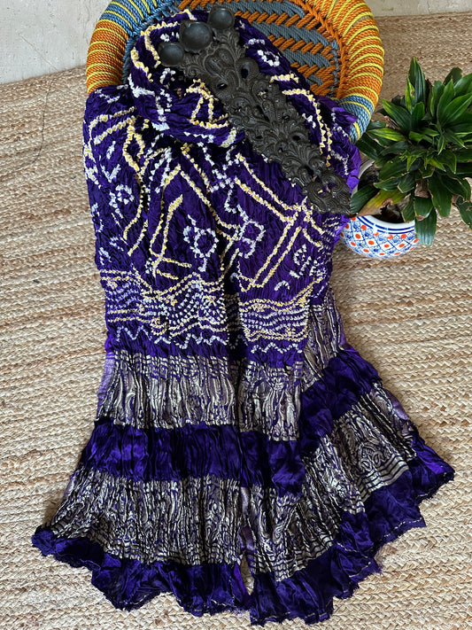Purple small bandhani dupatta in gharchola design with nakshi border