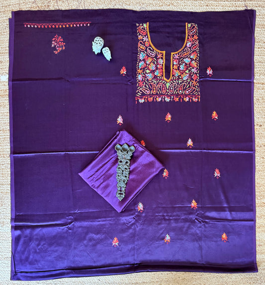 Purple mashru silk hand embroidery kashmiri handembroidery sozni work cord set cs-1