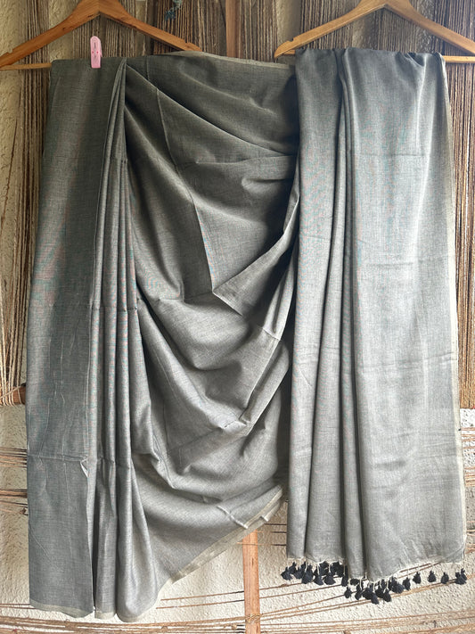 Grey cotton mull handloom sarik