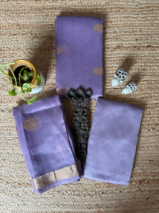 Light purple kora silk certified handloom banarsi kadwa booti three piece suit   cbs-58