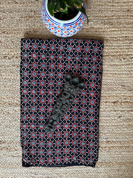 Black ajrakh  modal handcrafted natural dye printed fabric  mf-1