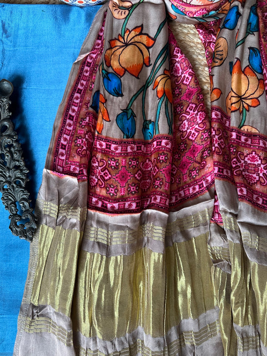 Blue mashru silk kurta with patola print modal silk dupattas ps-10126