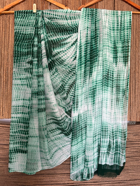 Green shibori lahariya handcrafted chiffon sari