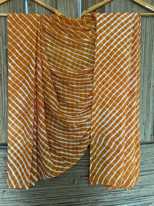 Peanut brown leheriya handcrafted  chiffon sari