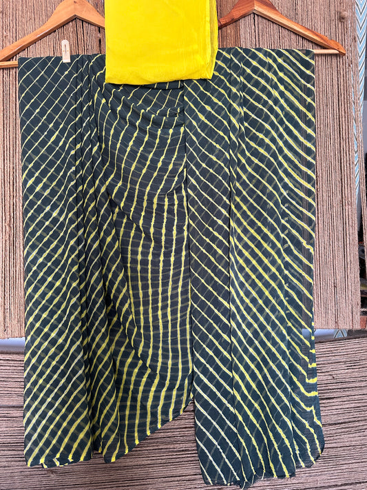 Black with contrast blouse lahariya handcrafted chiffon sari