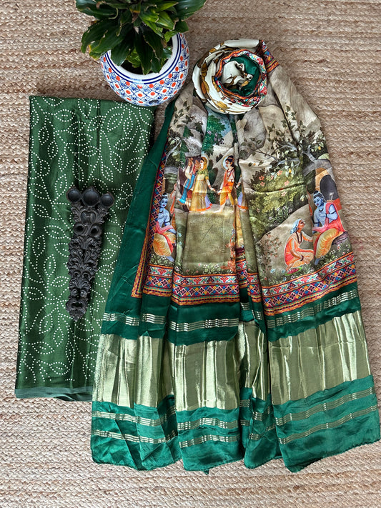 Green mashru silk kurta with patola printed modal silk dupattas  ps-29