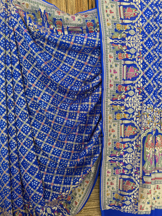Indigo biue handwoven rai  bareek bandhani saree meenakari jaal with khaddi georgette  mks-12