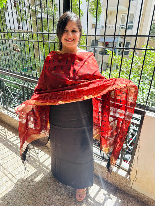 Black  modal silk kurta with chanderi coin butti handcrafted chanderi silk dupatta with zari border cbs-82