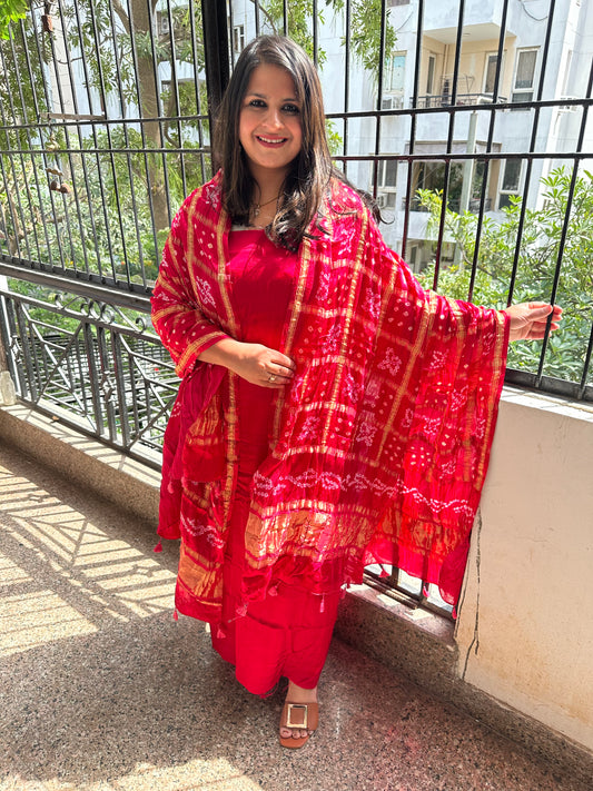 Pink modal   silk kurta with gharchola handcrafted modal silk dupatta ps-1066