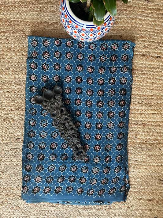 Indigo blue ajrakh  modal handcrafted natural dye printed fabric  mf-2