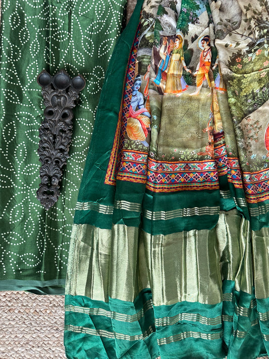 Green mashru silk kurta with patola printed modal silk dupattas  ps-29