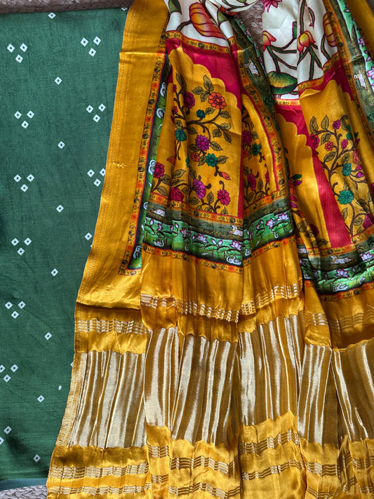 Green mashru  silk kurta with patola handcrafted modal silk dupatta ps-1078