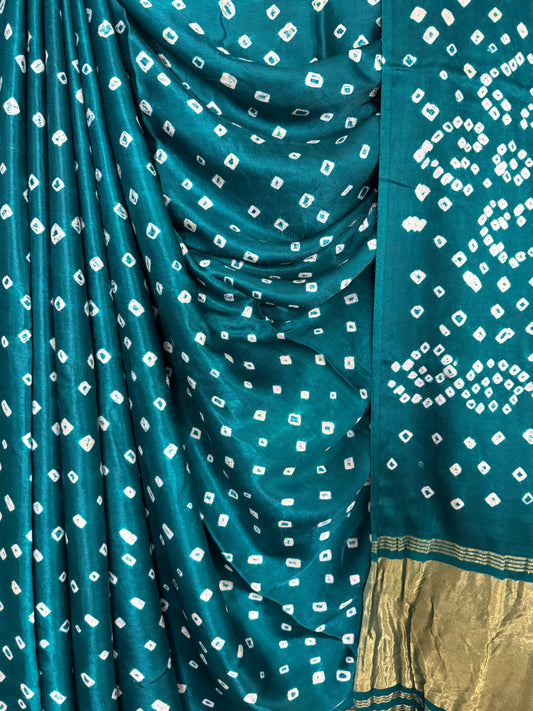 Teal blue modal silk bandhani  sari  bs- 42