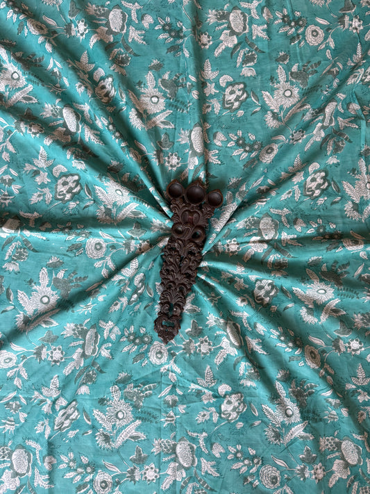 Sky blue jaypuri handbook cotton silk fabric