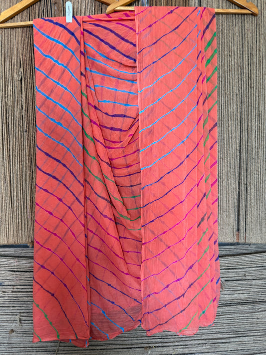 Georgia peach multi leheriya handcrafted  chiffon sari