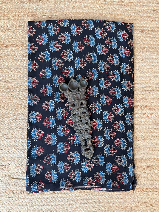 Black ajrakh  modal handcrafted natural dye printed fabric  mf-
