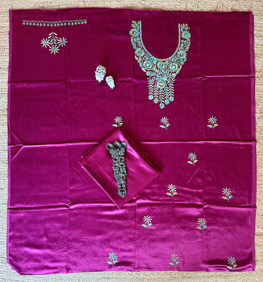 Magenta purple mashru silk hand embroidery kashmiri handembroidery sozni work cord set cs-12