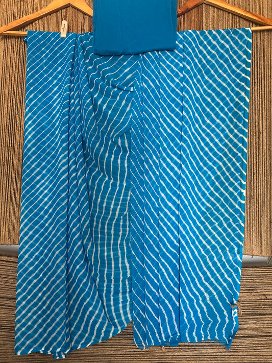 Ocean blue leheriya handcrafted chiffon sari