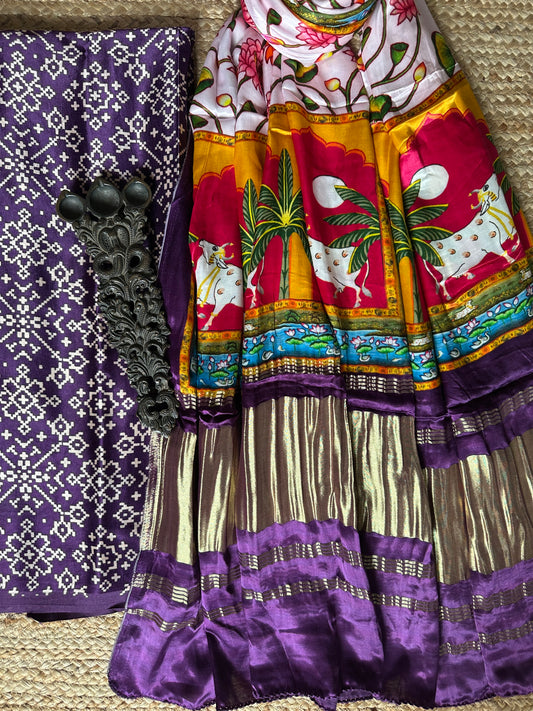 Purple patola mashru silk kurta with patola handcrafted modal silk dupatta ps-207