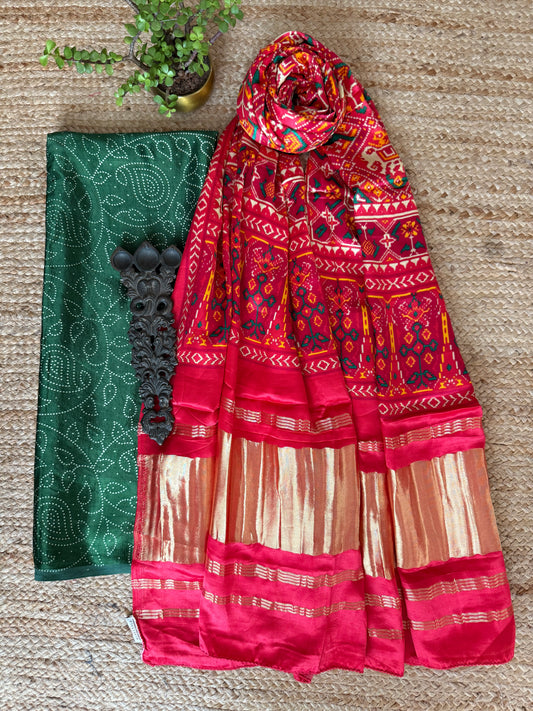 Green mashru silk kurta with patola handcrafted modal silk dupatta ps-224