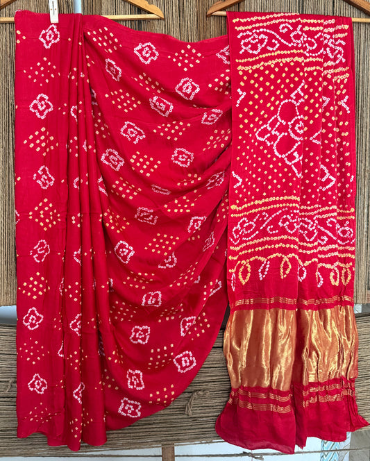 Red gajji silk rai bandhani  sari