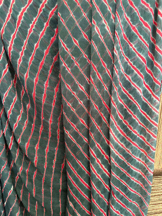 Slate gay leheriya handcrafted  chiffon sari