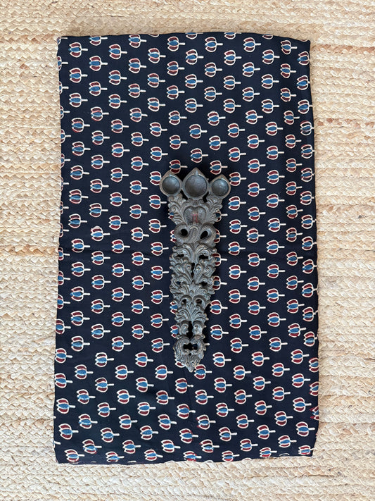 Black ajrakh  modal handcrafted natural dye printed fabric  mf-