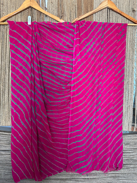 Rouge  pink with contrast blouse leheriya handcrafted chiffon sari  cl-11