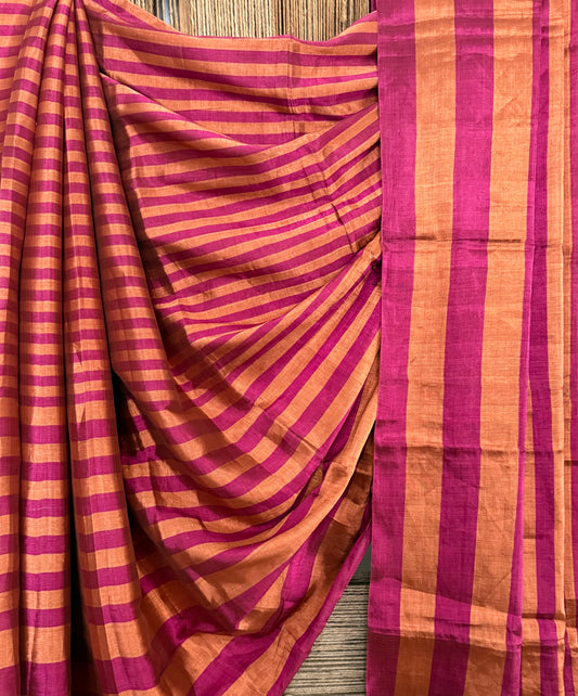 Rani pink chanderi tissue weave silk handloom sari with banarsi blouse