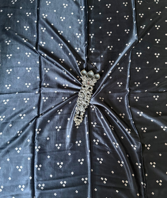 Black three dot mashru silk un stitched blouse piece