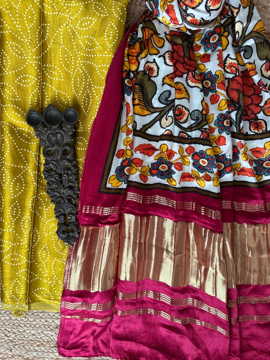 Mustard mashru silk kurta with patola handcrafted modal silk dupatta ps-6