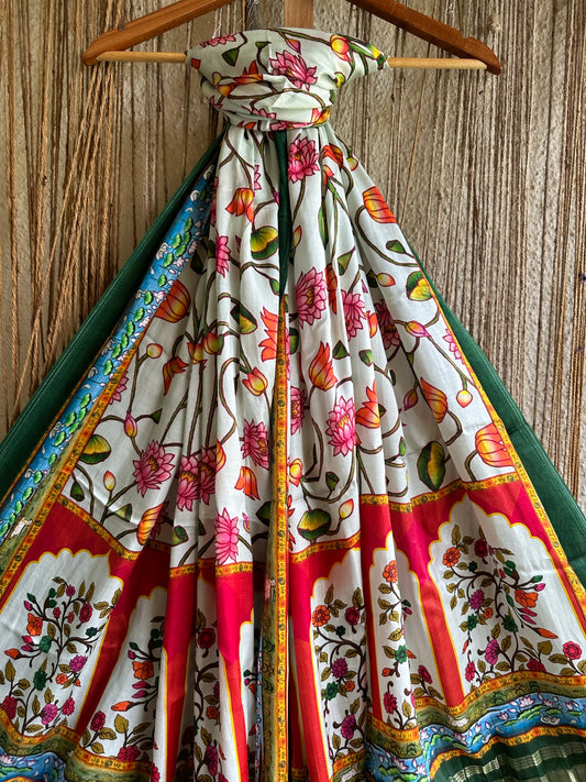 Green  white patola modal silk dupatta