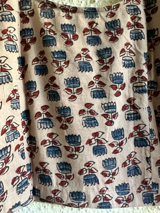 Cream and blue  cotton blouse with wooden button