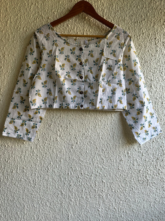 White  cotton blouse with wooden button