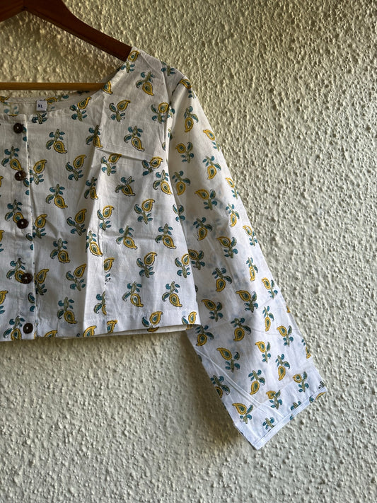 White  cotton blouse with wooden button